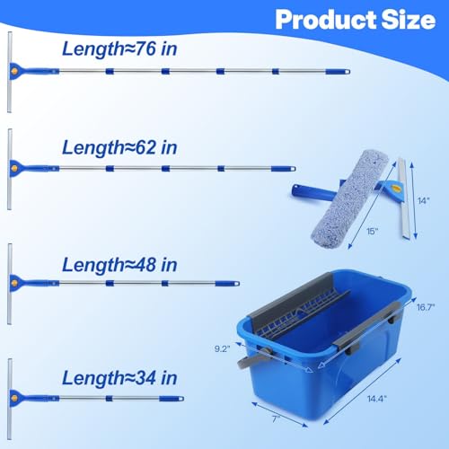 Professional Window Cleaning Kit, 76" Squeegee & Scrubber with 3 Gal Bucket