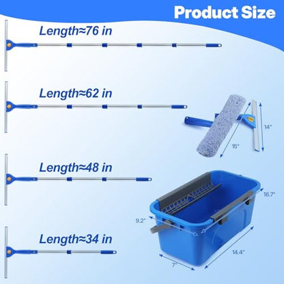 Professional Window Cleaning Kit, 76" Squeegee & Scrubber with 3 Gal Bucket