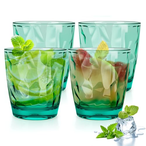 Topsky 10 oz Plastic Water Tumblers | Set of 4 Transparent Unbreakable Drinking Glasses Clear Acrylic Reusable Juice Wine Cups for Home Picnic Party, Dishwasher Safe, Stackable (Light Green) - color: Green 10oz