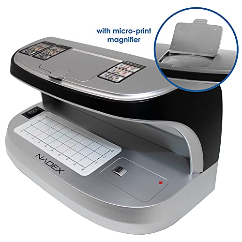 Nadex V27 Desktop UV Counterfeit Detector with Micro Print Magnifier - Verifies Bank Notes, Checks, Passports, Credit Cards - Ultraviolet/Magnetic/Infrared Sensor for Fake Detection