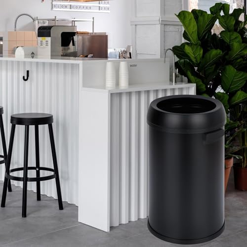 17 Gallon Fingerprint-Proof Stainless Steel Trash Can, Open-Top Heavy Duty Commercial Round Garbage Bin for Restaurant, Home, Office, Black - color: Black