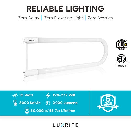 LUXRITE U Bend LED Tube Light, T8 T12, 18W (32W Equivalent), 3000K (6 Pack) - color: 3000k (Soft White), size: 6 Count (Pack of 1)