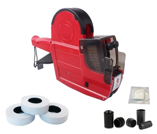 2 Line 20 Digit Price Gun Labeler w/ 1800 White Labels 3 Ink Rolls Kit,Date Code Pricing Tagging Stickers Stamper Tag Machine for Retail Garage Yard Sale,Clothes Label Applicator - color: 2-line Pro/ Carmine