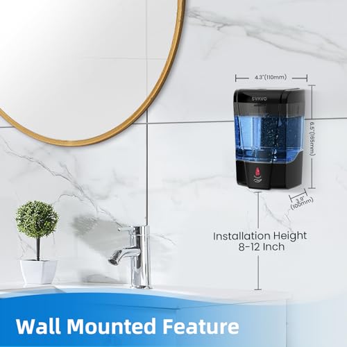 SVAVO Automatic Soap Dispenser Hand Soap Dispenser Wall Mount 600m/21 fl.oz, Touchless Electric Sensor Pump Battery Operated for Offices Home Kitchen Bathroom Hotel Restaurant Commercial - color: Black, size: 600ml