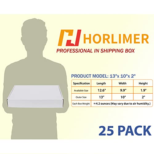 HORLIMER 13x10x2 inches Shipping Boxes Set of 25, White Corrugated Cardboard Box Literature Mailer - color: White, size: 13" x 10" x 2"