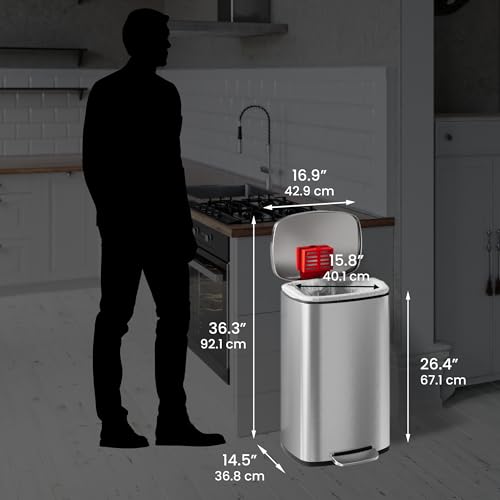 iTouchless SoftStep Combo Pack 13.2 & 1.32 Gallon Kitchen and Bathroom Trash Cans with Odor Filter & Inner Bucket, Stainless Steel Pedal Recycle Garbage Bins for Home & Office Soft and Quiet Lid Close