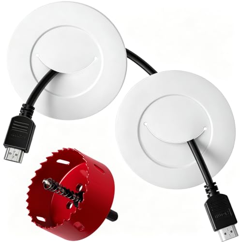 ZhiYo in-Wall Cable Management Kit for TV, White TV Cord Hider for Wall Mounted TV, Behind Wall Cord Concealer Kits with 2 Cable Pass Throughs and 1 Hole Saw Drill Attachmen - color: White, size: 2 Pack
