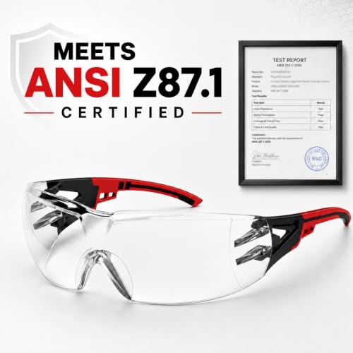 24 Pack Clear Safety Glasses Bulk for Men Women ANSI Z87.1 UV Protection - color: Red