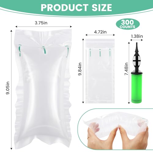 Air Pillows for Shipping Inflatable Air Bags for Packing with pump, 300 Count Packaging Filler Shipping Supplies Alternative to Packing Peanuts, Purse Stuffers for Shape 4.72" x 9.84"