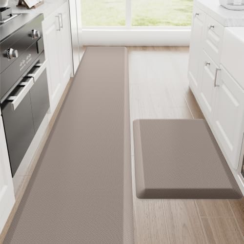 StepRite 1-Inch Kitchen Mats for Floor, 2-Piece Anti-Fatigue Rugs, Khaki - color: Khaki, size: 20" x 32"+20" x 94.5"- 1 inch