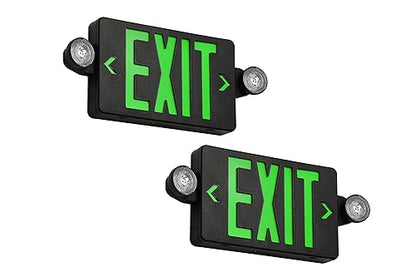 GZRUIYANG Black Housing Exit Sign with Emergency Lights Green, LED Emergency Exit Light with Battery Backup, UL 924 Certified, AC 120/277V, Commercial Emergency Lights Combo for Business - 2 Pack - color: Black Housing Green Letter, size: 2 Pack