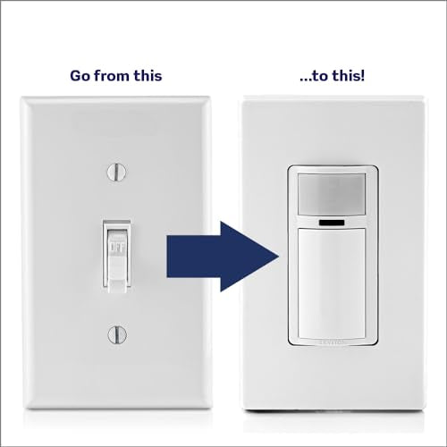 Leviton Decora Occupancy Motion Sensor in-Wall Switch, Auto-On or Manual-On, 15A, Single Pole, Multi-Way or Multi-Sensor, DOS15-1LZ, White with Ivory, Light Almond Faceplates - size: (Pack of 1)