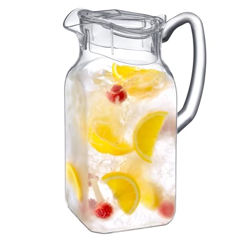 Amazing Abby - Quadly - Plastic Pitcher (64 oz, 2 Quart), Clear Water Pitcher with Lid, Fridge Jug, BPA-Free, Shatter-Proof, Great for Iced Tea, Sangria, Lemonade, Juice, Milk, and More - style: Quadly (64 oz)