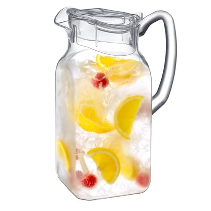 Amazing Abby - Quadly - Plastic Pitcher (64 oz, 2 Quart), Clear Water Pitcher with Lid, Fridge Jug, BPA-Free, Shatter-Proof, Great for Iced Tea, Sangria, Lemonade, Juice, Milk, and More - style: Quadly (64 oz)