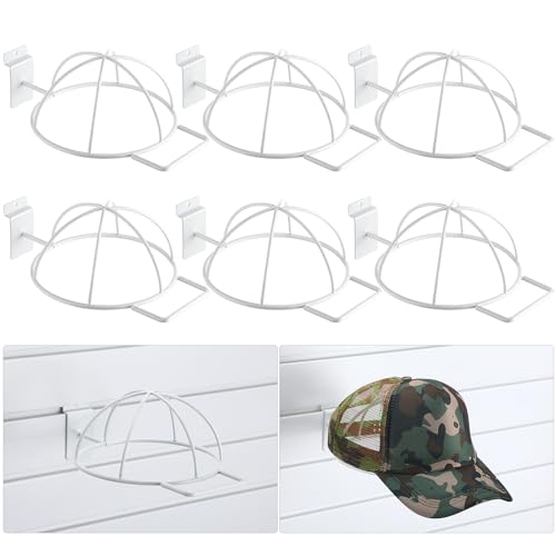 Barydat 6 Pcs Slat Wall Hat Display Wire Headwear Rack Slatwall Accessories Metal Retail Display Racks for Baseball Hats Beanies Wigs Organization, Home, Retail Store, Warehouse(White) - color: White