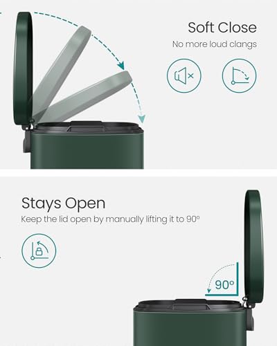 SONGMICS 13 Gallon (50 L) Trash Can, Stainless Steel, Step-On Pedal - color: Retro Green, size: 13 Gal.