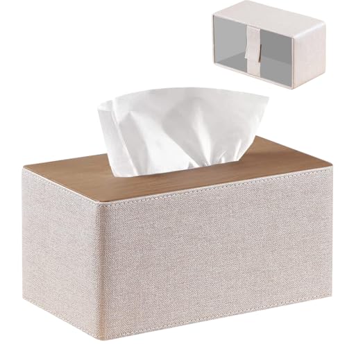 PUSU Extra Large Rectangular PU Leather Tissue Box Cover,Tissues Holder - color: Beige