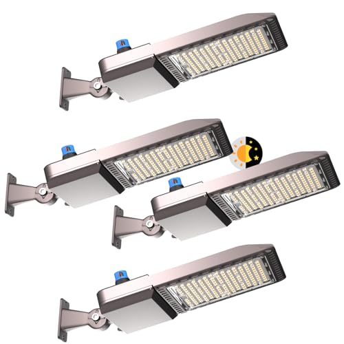 4Pack 240W LED Parking Lot Light 60000lm(250LM/W) Arm Mount LED Pole Lights Outdoor IP65 Waterproof 5000K Commercial LED Area Security Light with Smart Photocell for Roadways,Yard,Stadium