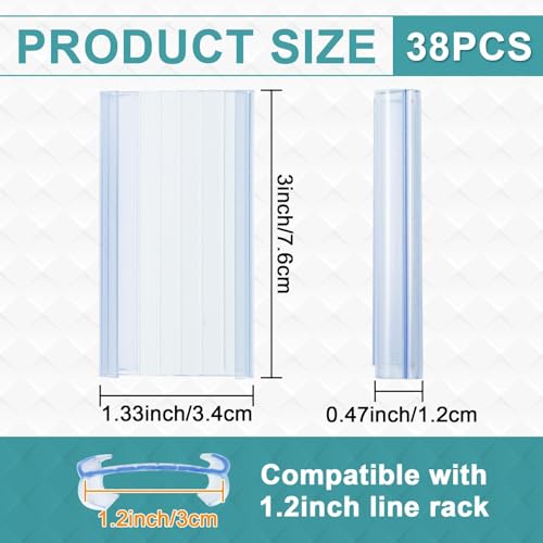 38 Pack Wire Shelf Label Holder, 3 inch Shelf Labels, Shelf Clips for Metal Shelving(Paper Insert Not Included)
