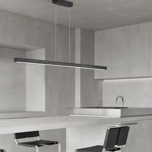 YISDESIGN 47" Black Linear Pendant Light Wooden Led Linear Pendant Light Fixtures Ceiling Hanging Dimmable Pendant Lights for Dining Room Kitchen Island Pool Table Lights Black Wood Finish - color: Black, size: 47in
