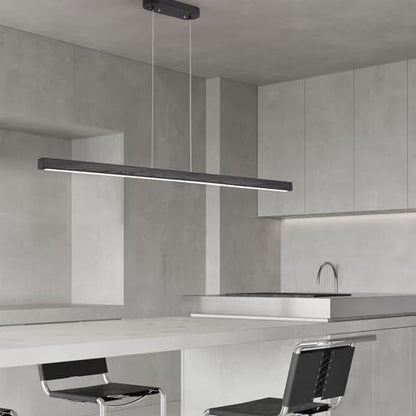 YISDESIGN 47" Black Linear Pendant Light Wooden Led Linear Pendant Light Fixtures Ceiling Hanging Dimmable Pendant Lights for Dining Room Kitchen Island Pool Table Lights Black Wood Finish - color: Black, size: 47in