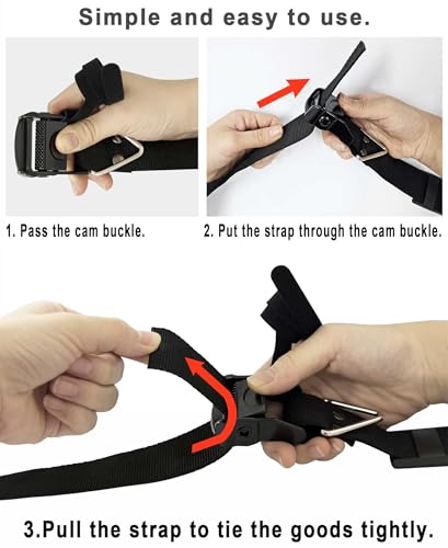 2 Pack 1.5in x 12ft Lashing Straps with Cam-Buckle and Grip-pad, Heavy Duty Cargo Tie-Downs, Multi-Purpose Cinch for Moving Straps - color: 2 Pack Lashing Straps