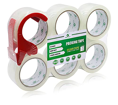 BOMEI PACK 36 Rolls No Noise Silent Clear Packing Tape with Free Dispenser, 2.4mil x1.88 x 55 Yard, Quiet Packing Tape, Heavy Duty Packaging Tape for Moving, Shipping, Office and Storage - size: 36PACK: 2.4mil*1.88inch*55yds