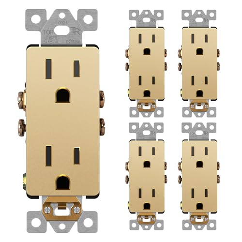 LIDER Decorator Receptacle, Tamper-Resistant Wall Outlet, 15A, 5-Pack - color: Gold, size: 15 Amp (No Wall Plate)