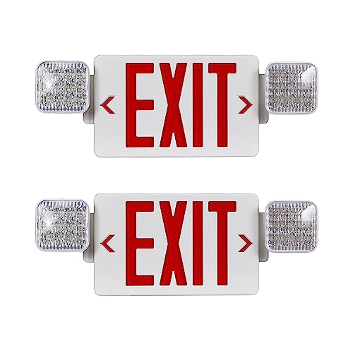 Red LED Exit Sign Emergency Light Combo, UL Listed Battery Backup - color: Red, size: 2 Pack