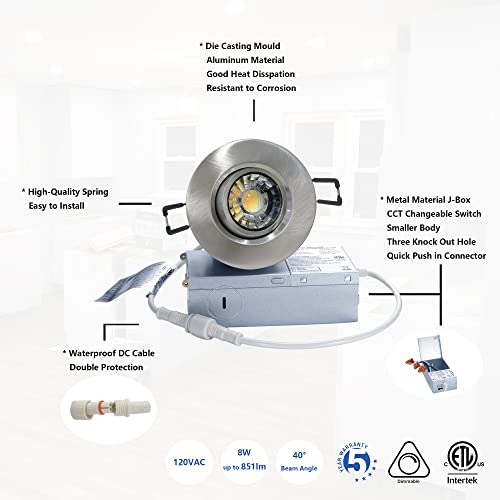 POPANU 3 Inch Gimbal LED Recessed Light 6 Pack,Adjustable Downlight, Nickel - color: Brushed Nickel, size: 3 Inch