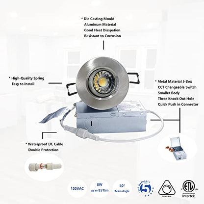 POPANU 3 Inch Gimbal LED Recessed Light 6 Pack,Adjustable Downlight, Nickel - color: Brushed Nickel, size: 3 Inch