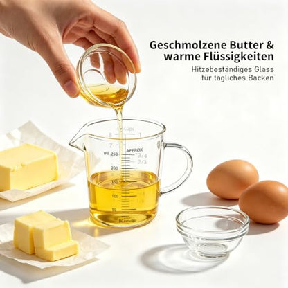 BCnmviku Glass Measuring Cup 250ml 1Cup High Borosilicate [Insulated Handle | V-Shaped Spout]For Prepping Baking and Cooking Preheated Oven Dishwasher Freezer and Microwave Safe - size: 250ml