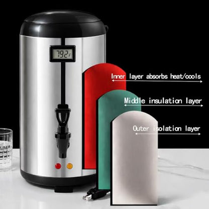 Electric Hot Drink Dispenser with Temperature Display & 304 Stainless Steel Heating Plate, 12L / 3.2 Gallon Heated Beverage Dispenser with Spigot for Milk Tea, Coffee & Water