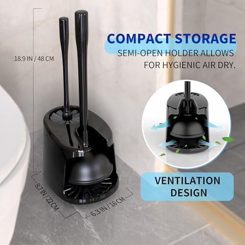 MR.SIGA Toilet Plunger and Brush with Holder for Toilet Cleaning, Black - color: Black