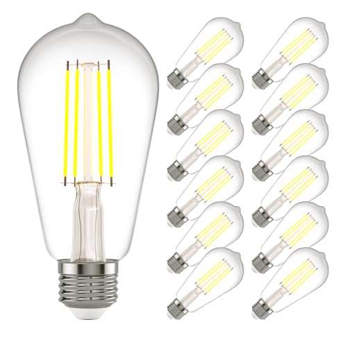 Kawaya E26 LED Edison Bulbs: 6W Equivalent 60 Watt Dimmable LED Light Bulbs - Vintage Warm Lights 2700k 800 Lumens High Brightness Filament Bulbs with 90+ CRI (12) - color: 2700k Warmwhite, size: 12 Pack