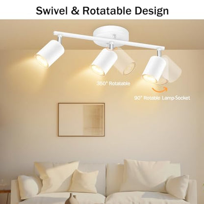BoostArea LED 3 Light Track Lighting Kit, White 3 Way Ceiling Spot Lighting, Flexibly Rotatable Light Head for Kitchen, Living Room, Bedroom, GU10 Bulb Not Included - color: 3 Light-white