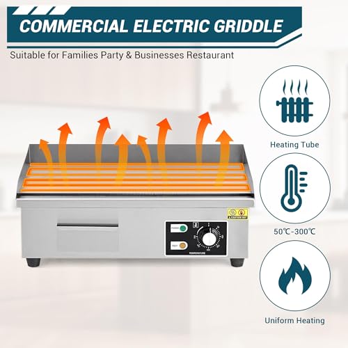 21" Commercial Electric Griddle, 1600W Commercial Electric Countertop Griddle Flat Top Grill Hot Plate BBQ, Electric Flat Top Grill With Shovel Brush, Restaurant Teppanyaki Grill Cooking Equipment