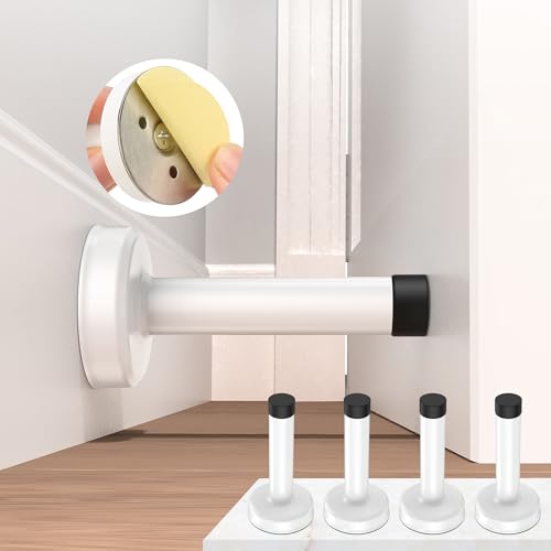 4 Pack Door Stops, 304 Stainless Steel Door Stoppers, Easy Installation with Strong Adhesive Tapes, No Drilling Door Stops for Bottom and Top of Door, White - color: White, size: 4 Pack
