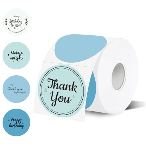 2 inch Round Thermal Label,Blue Circle Thermal Sticker Labels for Business and Home,Direct Thermal Printer Label for DIY Logo Design,Thanks Card,500 Labels/1 Roll - color: Blue and White, size: 2 inch