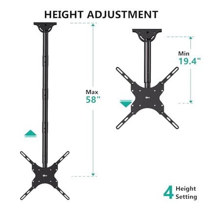 WALI Long Arm Ceiling TV Mount for 26-65 inch LCD LED 4K TVs, up to 110 lbs - color: Black (400x400mm), size: 5 feet