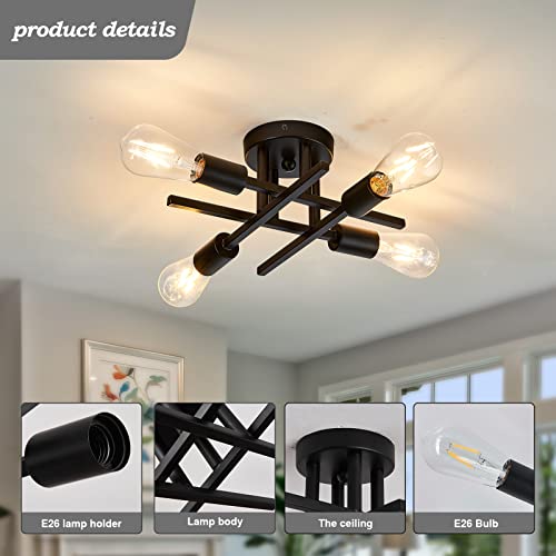 ZGLAOJT 4-Light Semi Flush Mount Ceiling Light Fixture 2 Pack Ceiling Light Matte Black with E26 Base Modern Light for Porch Bedroom Hallway Kitchen Farmhouse - color: Black, size: 4-Light (2-Pack)