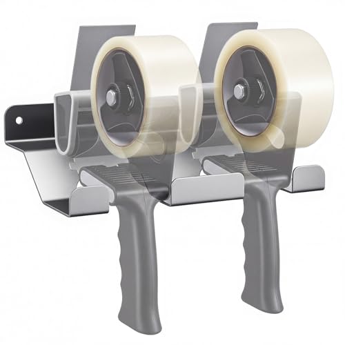Pelopy Aluminum Wall Mount Tape Gun Holder Dispenser, Silver, 2 Roll Holder - color: Silver, size: 2 Roll Holder