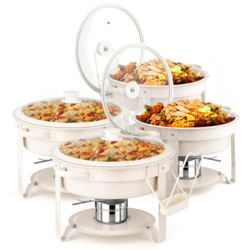 ROVSUN 6QT Chafing Dishes for Buffet 4 Pack,[Game Changer Maifanite-Coated] Chafing Dish Buffet Set,Chafers and Buffet Warmers Sets with Lid Holder,Naturally Elegant for Party Wedding Event - color: White
