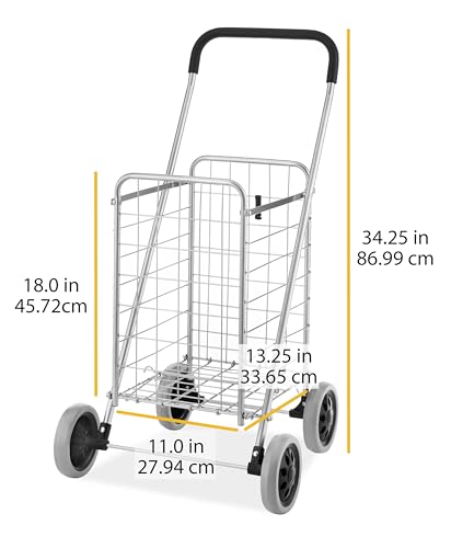 Whitmor Utility Shopping Cart - Durable Folding Design for Easy Storage, Model Number: 6250-4997-2-SIOCA - size: 13.25"W x 11"L x 34.25"H, Gray