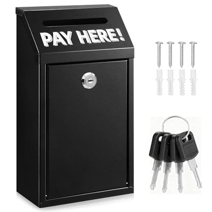 Metal Donation Box with Lock – Wall Mounted Cash Money Box with Slot for Cash Deposit, Hualleko Money Drop with Lock and Slot for Home/Office/Outdoors 10.2 x 5.6 x 2.9 Inch(Black) - color: Black