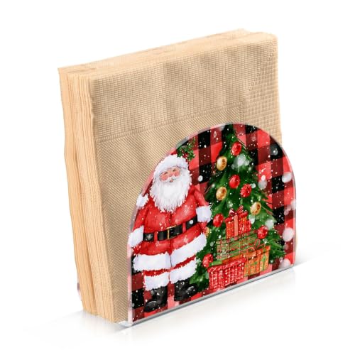 Buffalo Check Santa Napkin Holder for Table Acrylic Tissue Dispenser - color: Buffalo check pattern Santa Claus