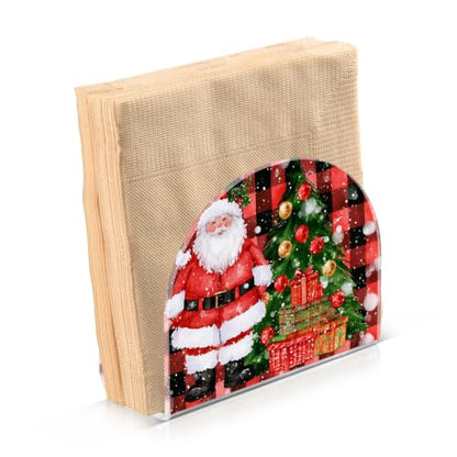 Buffalo Check Santa Napkin Holder for Table Acrylic Tissue Dispenser - color: Buffalo check pattern Santa Claus