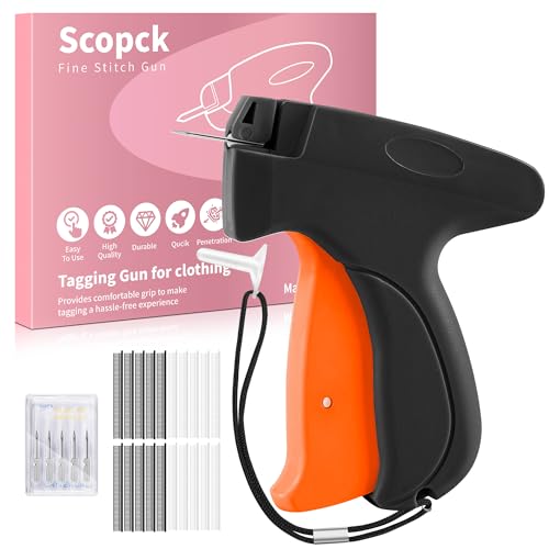 Stitch Gun for Clothes - Handheld Stitch Gun Quick Clothing Fixer - Mini Sewing Kit Micro Tagging Gun - Includes 6 Needle, 1000 Black Fasteners & 1000 White Fasteners - color: black-orange