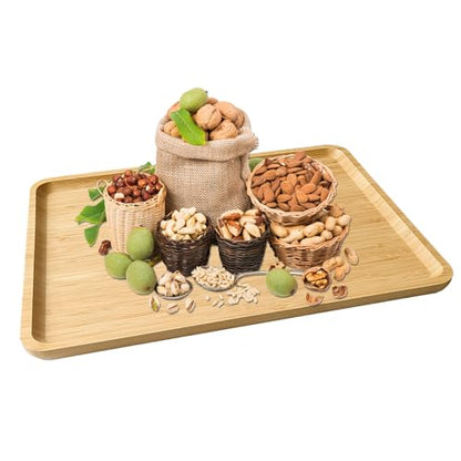 DILLMAN Bamboo Serving Tray Wooden Rectangle Dinner Food Bed Lab Tray Large - size: 15.7" x 12.8" x 0.8"