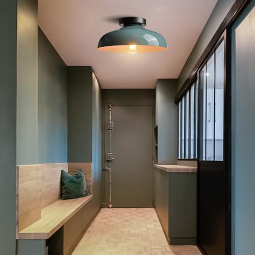 DIRYZON 12-Inch Industial Macaron Semi Flush Mount Ceiling Light - color: Sea Green